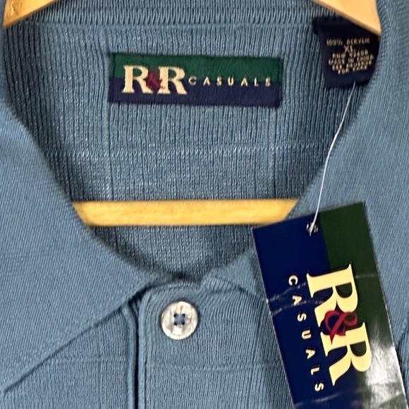 RR Casuals Men's XL Blue Plaid Knit Polo Shirt Short Sleeve - Picture 7 of 8